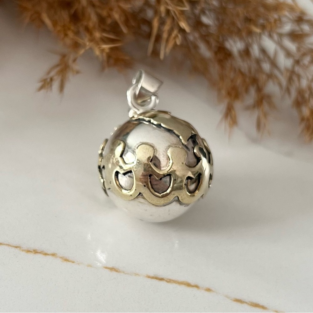 Vintage Sterling Silver Mexico Unity Laton Chiming Orb Pendant - Picture 3 of 6